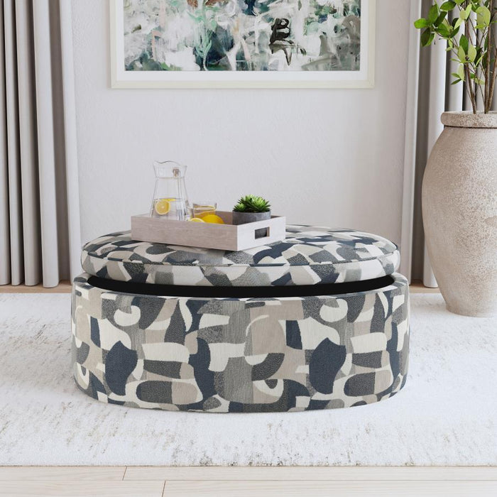 Tomkins - Oval Upholstered Storage Ottoman - Indigo Blue - Simple Home Plus