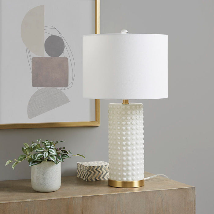 Grace Ivy - Textured Dot Table Lamp - White/Gold - Simple Home Plus