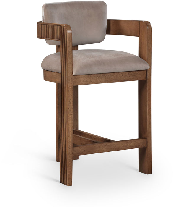 Sacha - Velvet Stool With Brown Base - Simple Home Plus