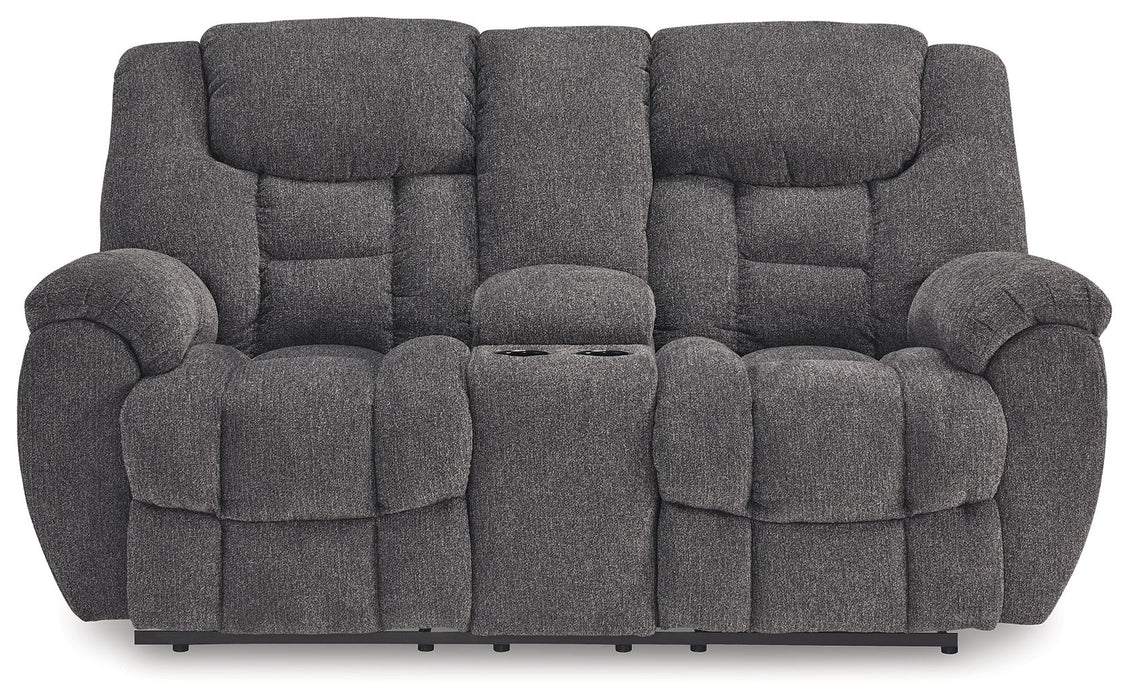 Foreside - Charcoal - Dbl Reclining Loveseat with Console - Simple Home Plus