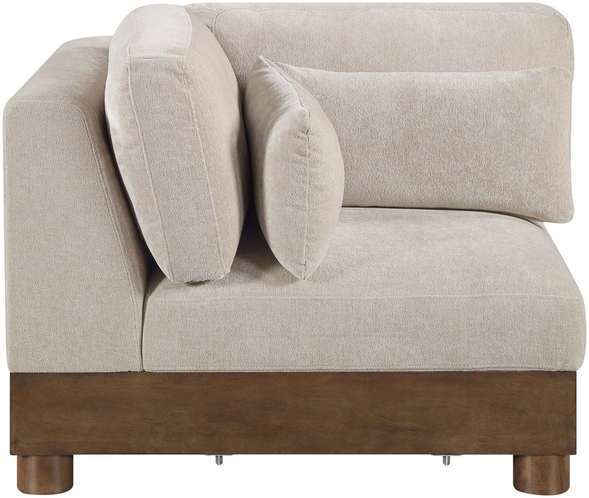 Turin - Chenille Fabric Upholstered Modular Corner Chair - Taupe / Brown Walnut - Simple Home Plus