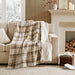 Print Plush To Sherpa - 50X60" Heated Throw - Tan Plaid - Simple Home Plus