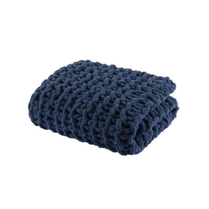 Chenille Chunky Knit - Throw - Navy Blue - Simple Home Plus