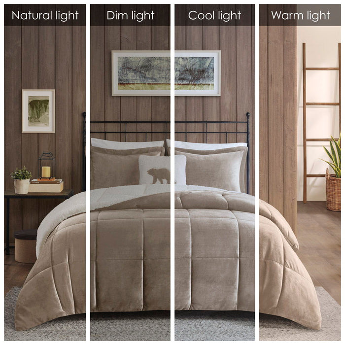 Alton - King Down Alternative Comforter Set - Taupe / Ivory - Simple Home Plus