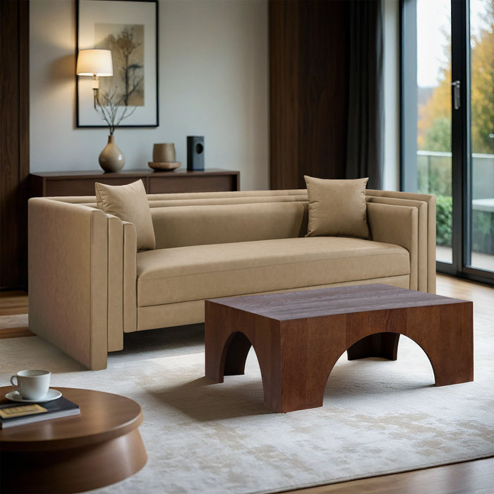 Everett - Vegan Leather 88.5" Upholstered Sofa - Tan - Simple Home Plus