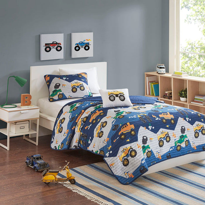 Nash - Monster Truck Reversible Coverlet Set - Blue - Simple Home Plus