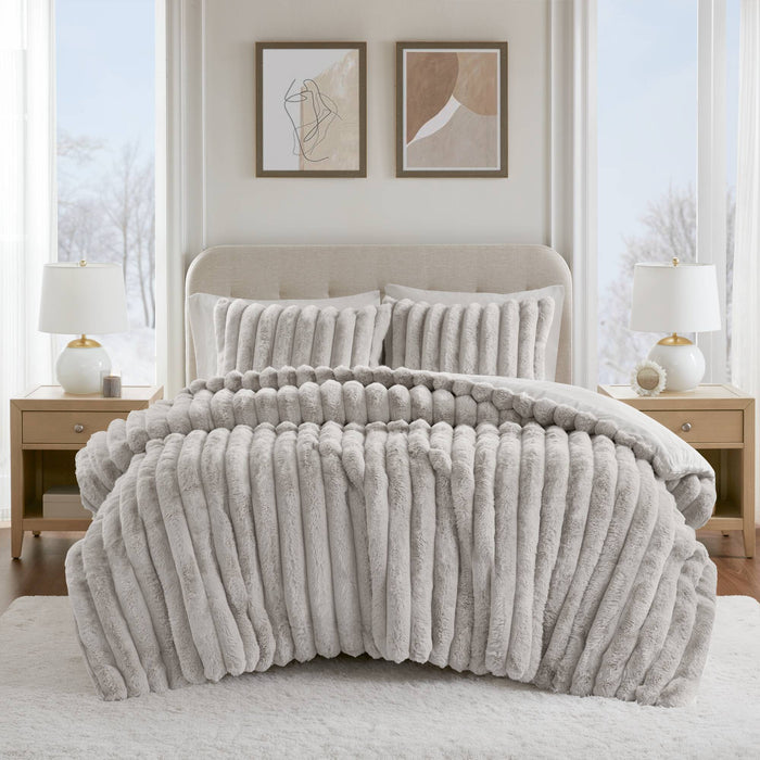 Jasmine - Full/Queen Ultrasoft Ribbed Comforter Set - Light Gray - Simple Home Plus