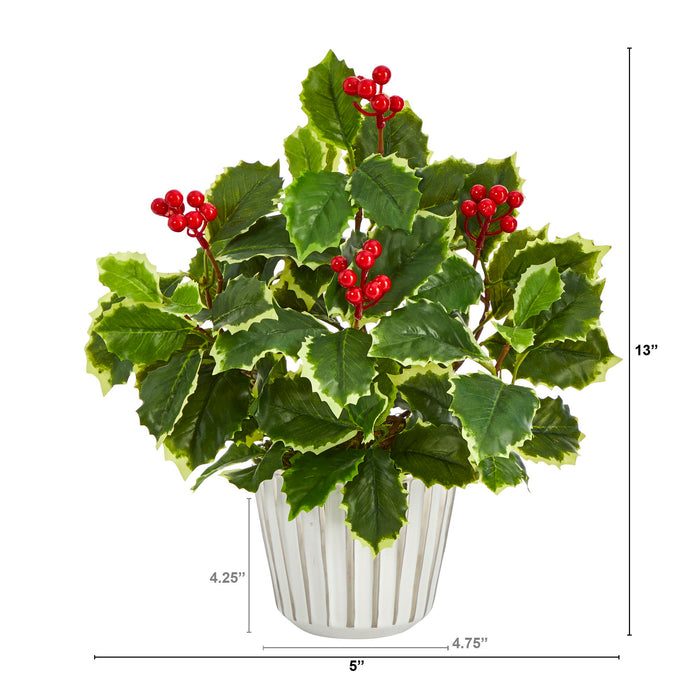 13" Holly Leaf Plant in Planter with Trimming (Real Touch)