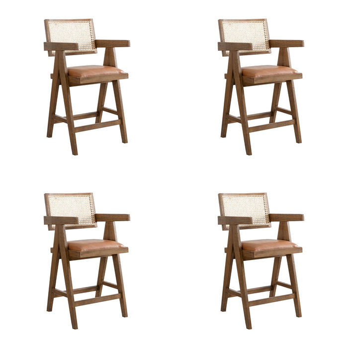 Harley - Nutmeg Brown Solid Wood And Rattan Upholstered 26" Counter Height Barstool - Simple Home Plus