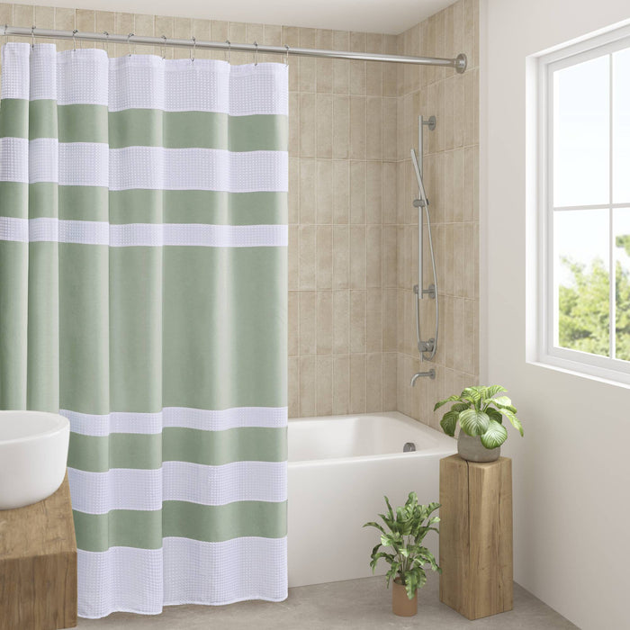 Spa Waffle - 108" x 72" Shower Curtain With 3M Treatment - Sage Green - Simple Home Plus