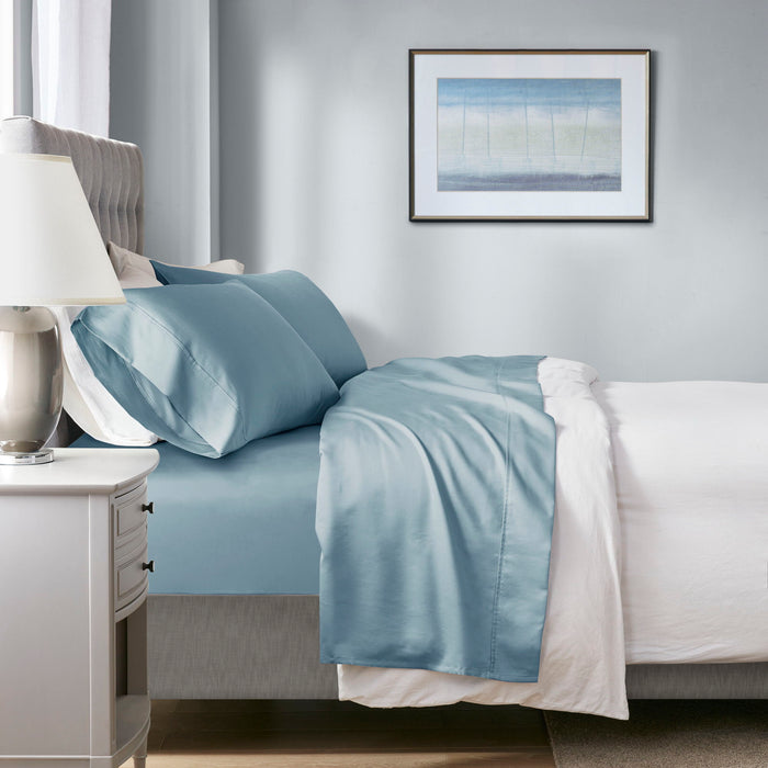 1000 Thread Count - King HeiQ Smart Temperature Blend 4 Piece Sheet Set - Blue - Simple Home Plus