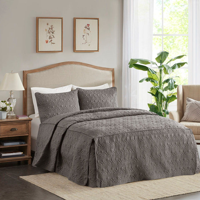 Quebec - Queen Fitted Bedspread (Set of 3) - Dark Gray - Simple Home Plus