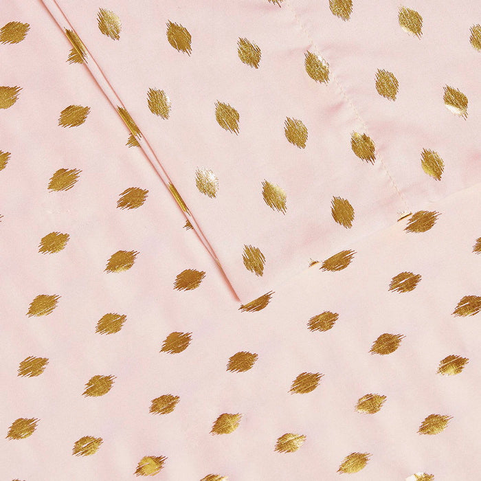 Metallic Dot - Twin Long Printed Sheet Set - Blush / Gold - Simple Home Plus