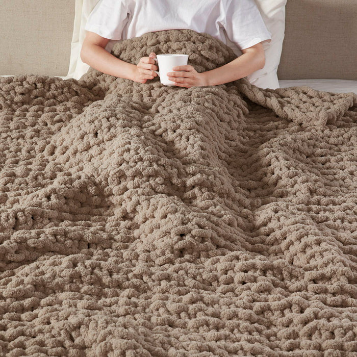 Chenille Chunky Knit - Throw - Brown - Simple Home Plus