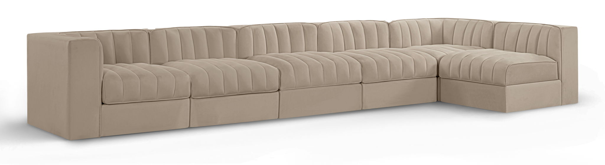 Rummi - Velvet Performance Fabric Upholstered 6 Piece Modular Sectional, L-Shaped (Right) - Simple Home Plus
