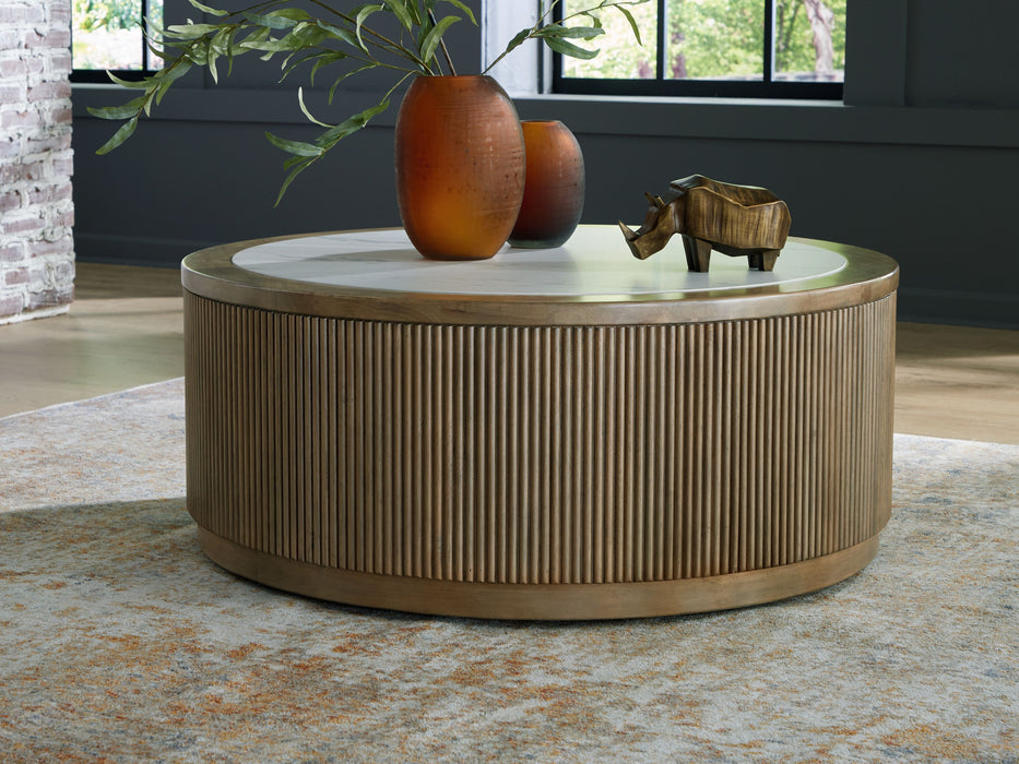 Camdill - Light Brown / White - Round Cocktail Table - Simple Home Plus