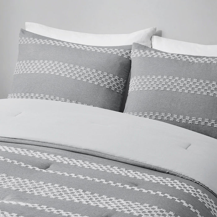 Drew - 5 Piece King Clipped Jacquard Comforter Set With Throw Pillows - Gray - Simple Home Plus