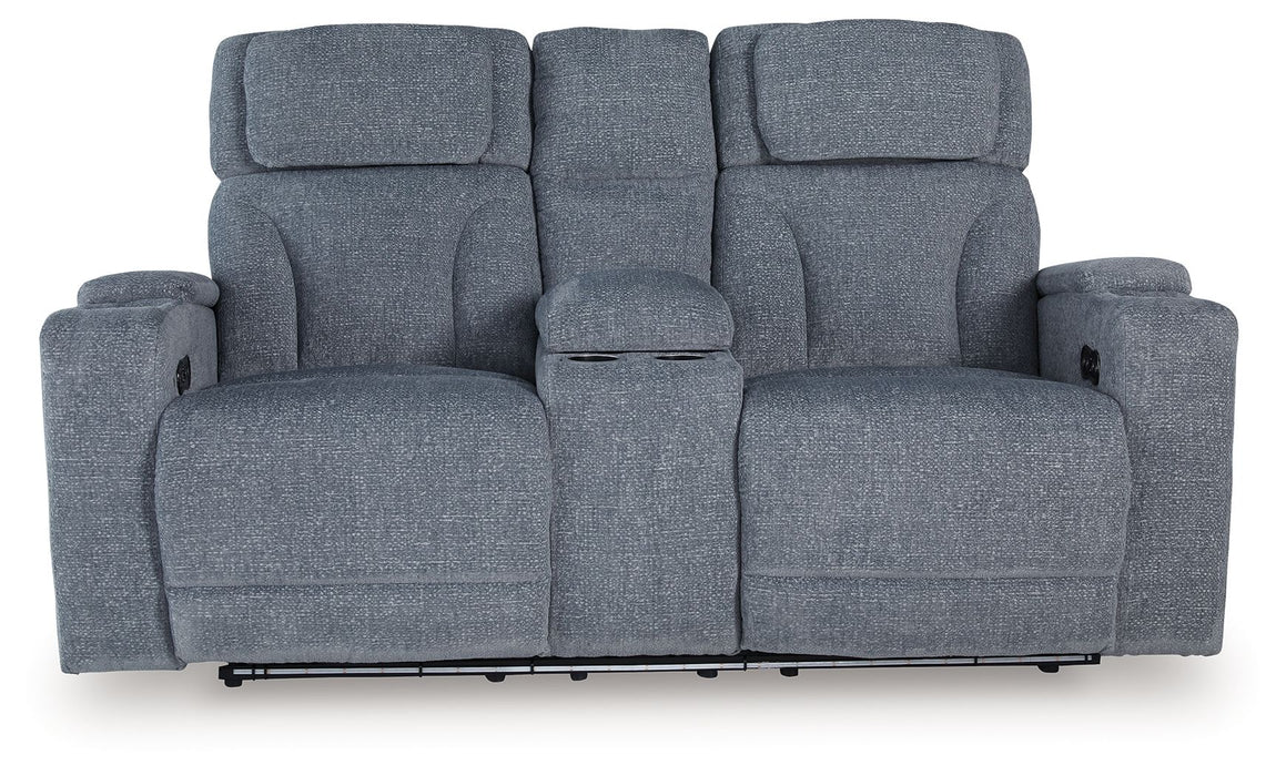 Studio Cave - Steel - Power Reclining Loveseat with Console - Simple Home Plus