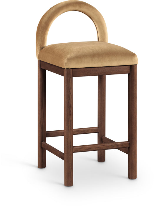 Conrad - Velvet Counter Stool With Brown Legs - Simple Home Plus