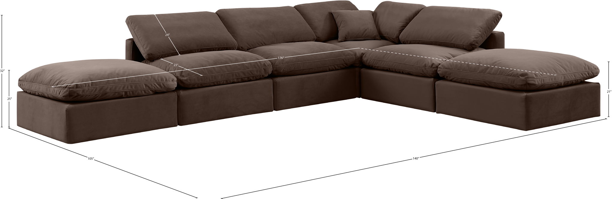 Indulge - Velvet 6 Piece Modular Armless Sectional - Simple Home Plus