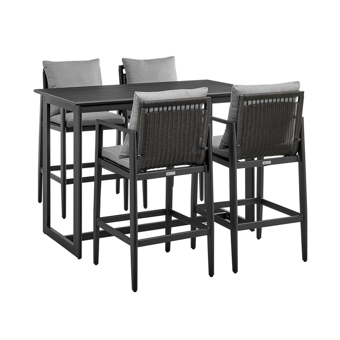 Cayman - Outdoor Patio 5-Piece Bar Table Set In Aluminum With Gray Cushions - Simple Home Plus