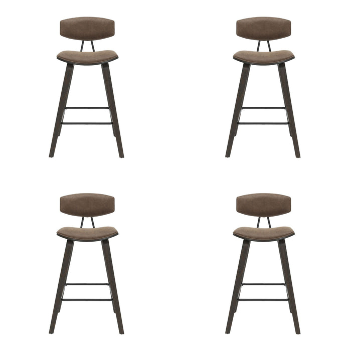 Fox - Counter Height Curved Back Wood Bar Stool With Faux Leather Seat