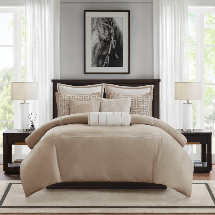 Jarvis - King Embroidery Oversized Duvet Style Comforter Set - Taupe