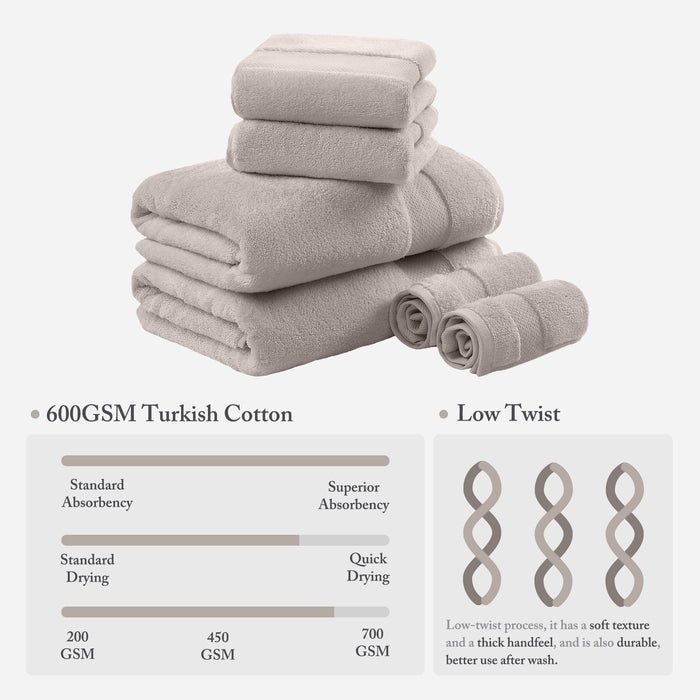 Turkish - 6 Piece Bath Towel Set - Taupe - Simple Home Plus