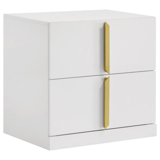 Ines - 2-Drawer Nightstand Bedside Table - White High Gloss - Simple Home Plus