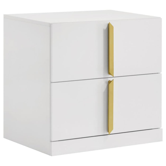 Ines - 2-Drawer Nightstand Bedside Table - White High Gloss - Simple Home Plus