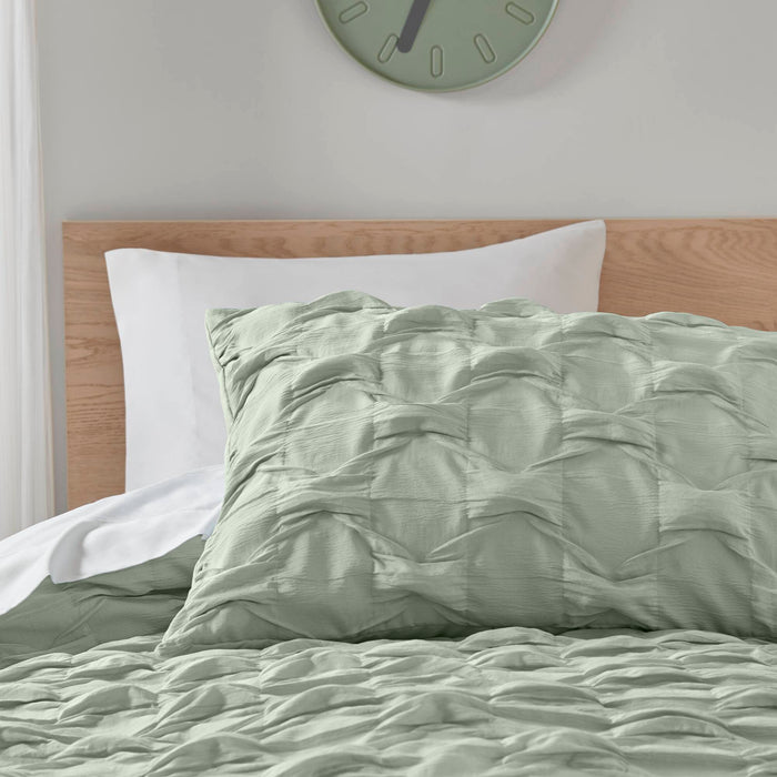 Bailey - Full/Queen Diamond Pucker Comforter Set - Green - Simple Home Plus