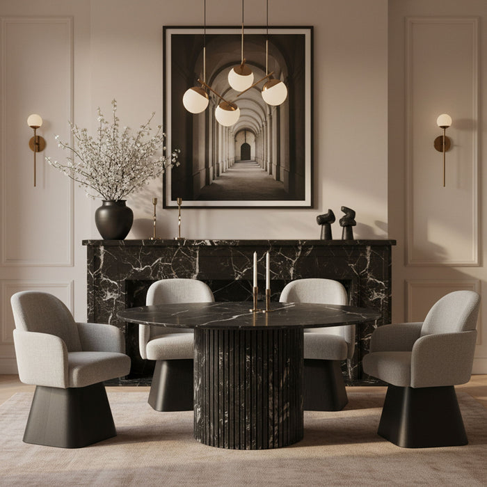 Marlowe - Linen Textured Fabric Upholstered Swivel Dining Arm Chair - Stained Black - Simple Home Plus