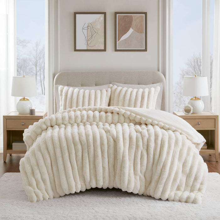 Jasmine - Full/Queen Ultrasoft Ribbed Comforter Set - Ivory - Simple Home Plus