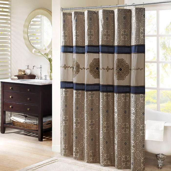 Donovan - Embroidered Shower Curtain - Navy - Simple Home Plus