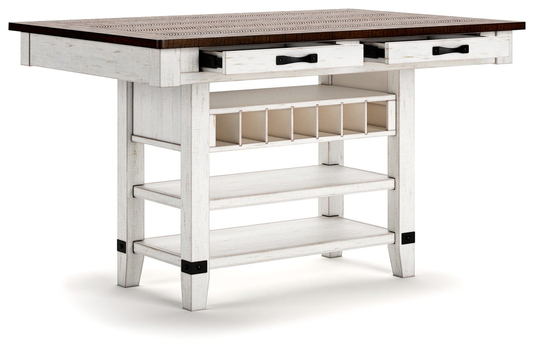 Valebeck - 5 Pc. - Counter Table With Wine Rack, 4 Swivel Stools - White / Brown - Simple Home Plus