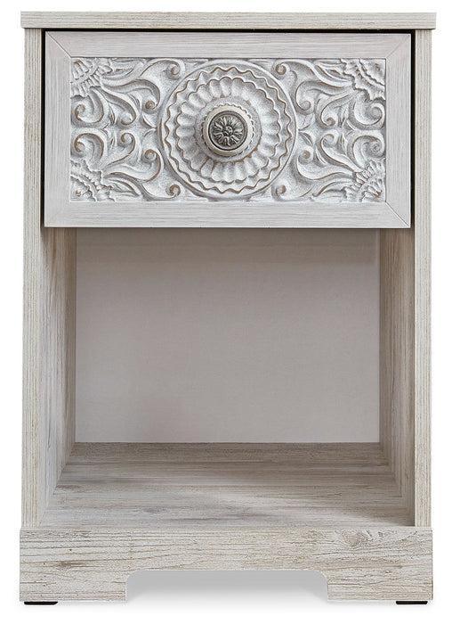 Paxberry - One Drawer Night Stand - Open Cubby - Whitewash - Simple Home Plus