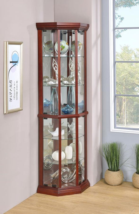 Appledale - 6-Shelf Corner Curio Display Cabinet - Medium Brown - Simple Home Plus