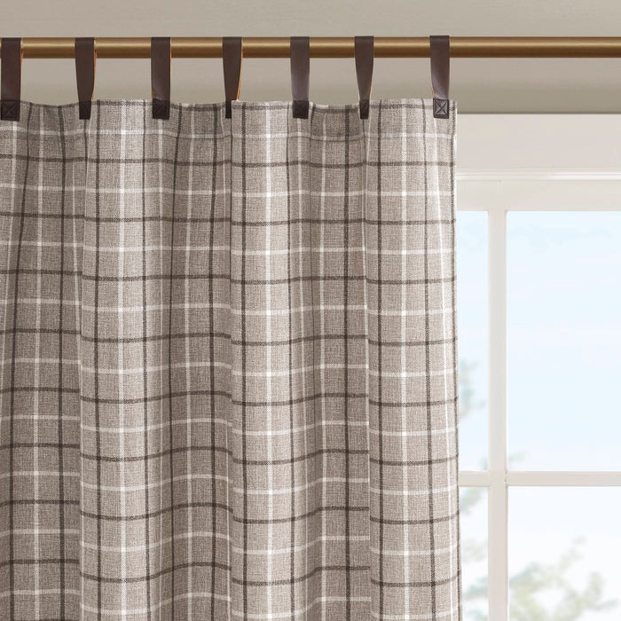 Anaheim - 50"x 95" Plaid Faux Leather Tab Top Curtain Panel With Fleece Lining - Brown - Simple Home Plus