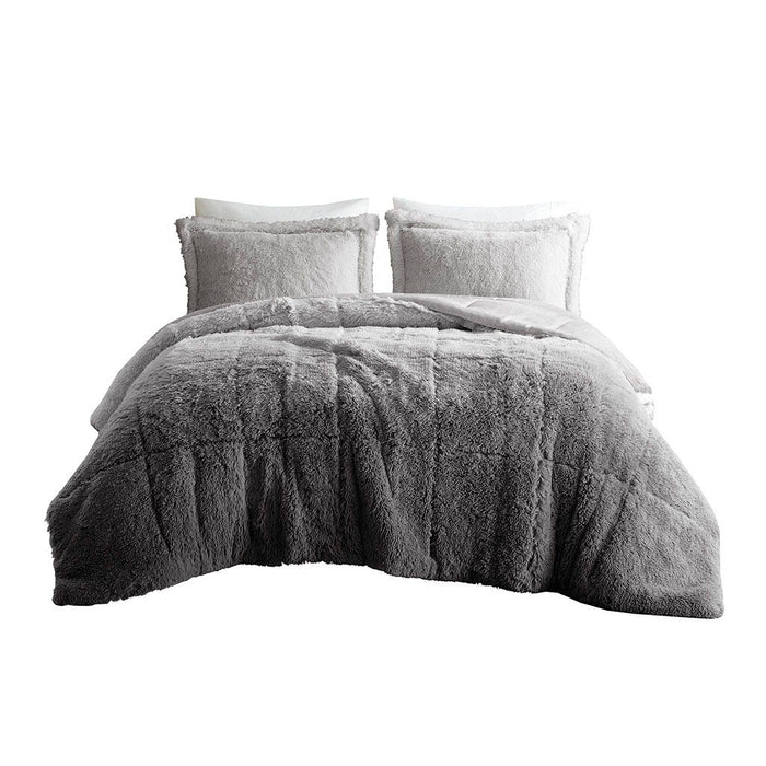 Brielle - Twin Ombre Shaggy Long Comforter Mini Set - Gray