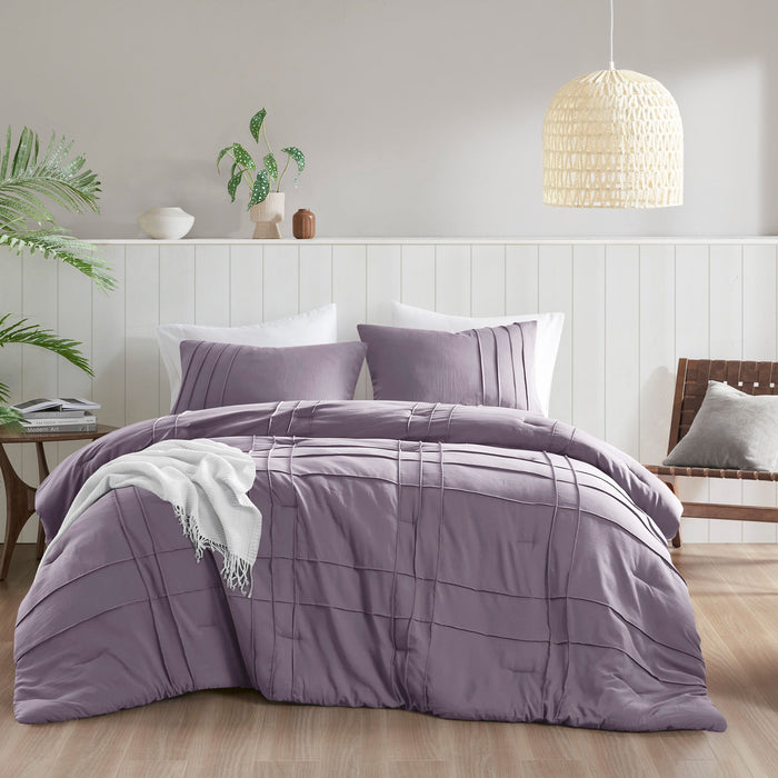 Porter - Full Soft Washed Pleated Comforter Set - Purple - Simple Home Plus