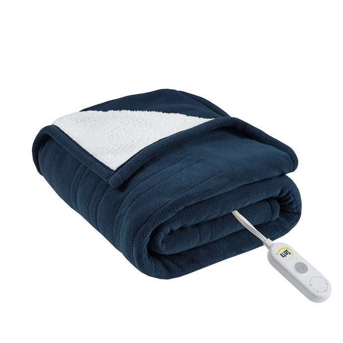 Fleece to Sherpa - Heated Throw - Blue - Simple Home Plus