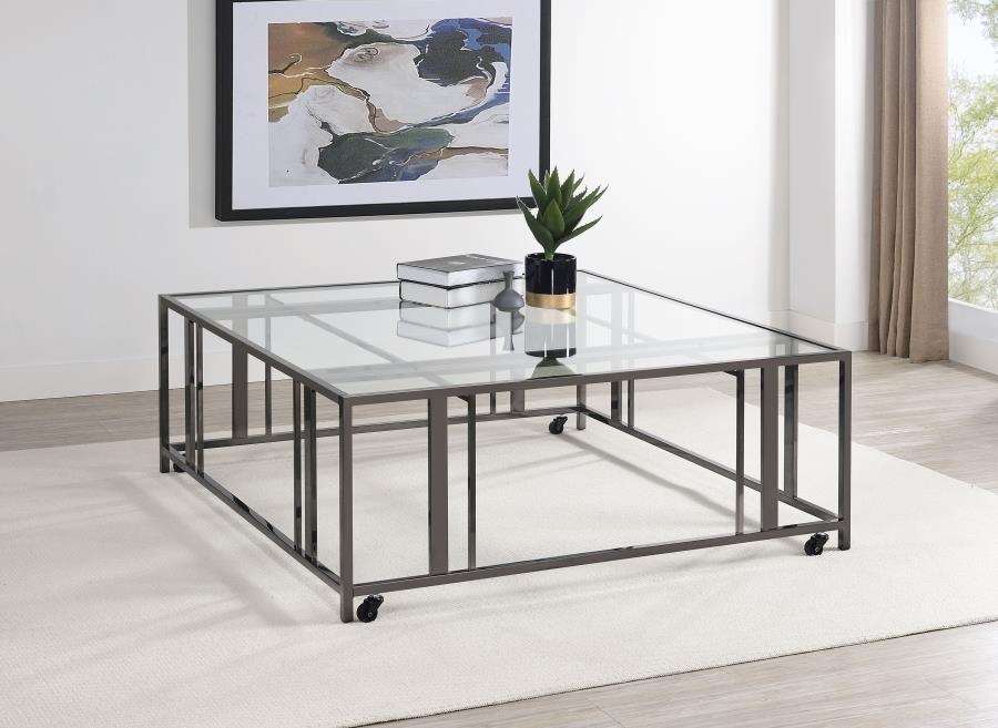 Adri - Square Glass Top Coffee Table With Casters - Simple Home Plus