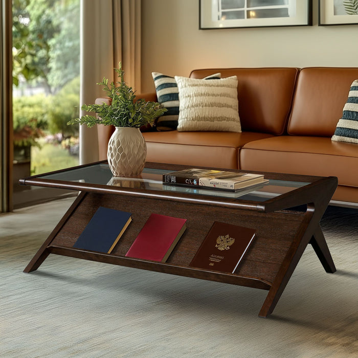 Rocket - & Tempered Glass Coffee Table - Morocco Brown - Simple Home Plus