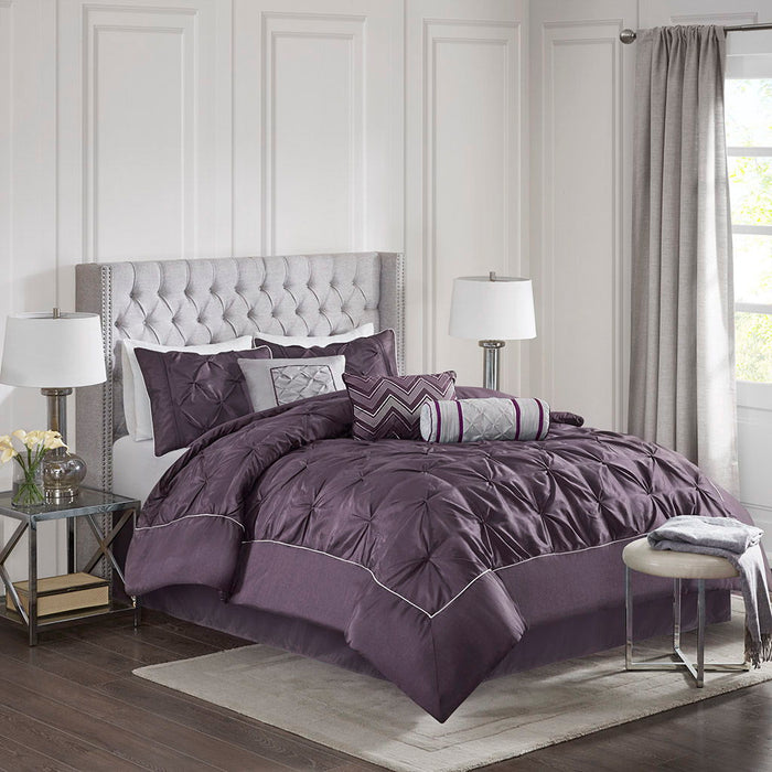 Laurel - 7 Piece Tufted Comforter Set - Plum - Simple Home Plus