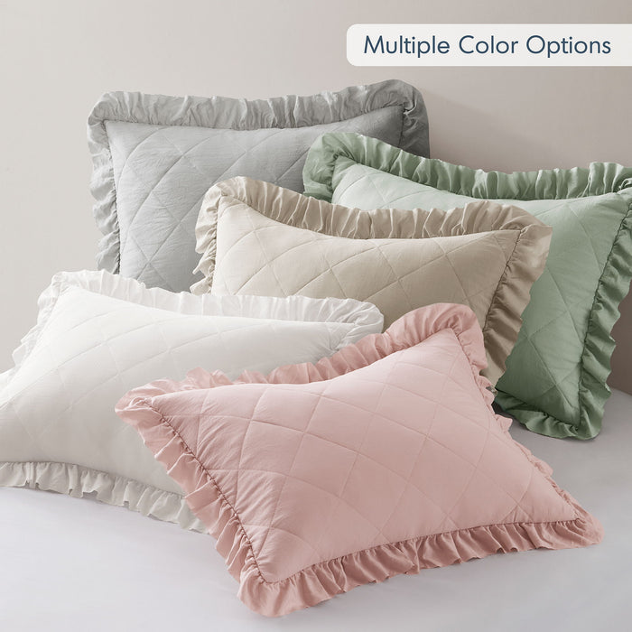 Phoebe - Twin/Twin Long Diamond Quilted Ruffle Edge Comforter Set - Gray