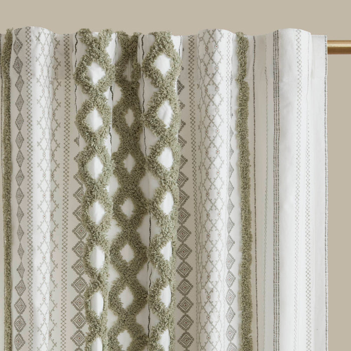 Imani - 50x95" Printed Curtain Panel With Stripe And Lining - Green - Simple Home Plus