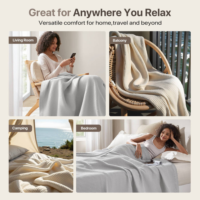 Waffle Weave - Cotton Blanket - Gray - Simple Home Plus
