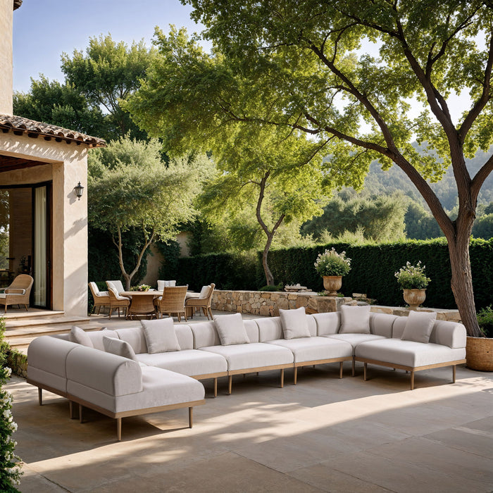 Laguna - 7 Piece Resilient Water Resistant Fabric 142" Upholstered Outdoor Patio Modular Sectional - Simple Home Plus