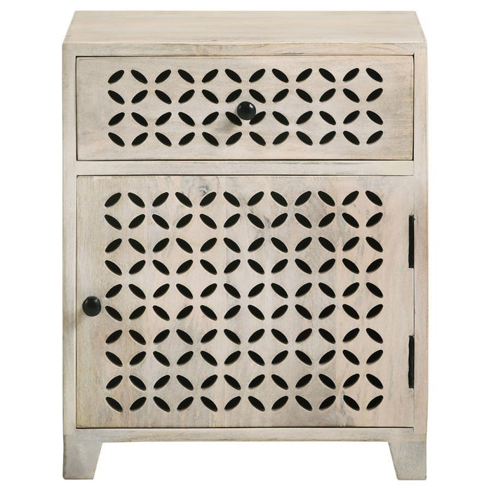 August - 1-Drawer Trellis Pattern Storage Cabinet - White Washed - Simple Home Plus