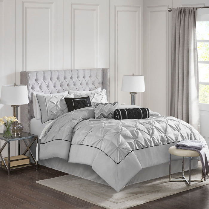 Laurel - Full Pieced Pleated 7 Piece Tufted Comforter Set - Gray - Simple Home Plus